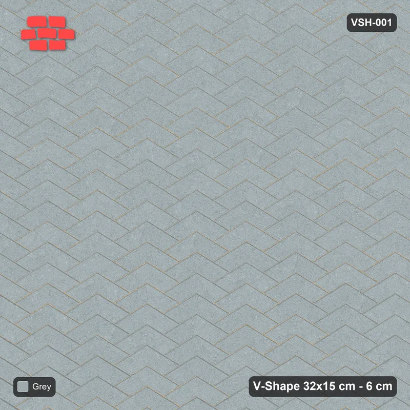 Interlock (Pasco) 32x15 cm · VSH-001 · Stacked chevron columns, solid tone · Top view Interlock (Pasco) 32x15 cm · VSH-001 · Stacked chevron columns, solid tone · Top view