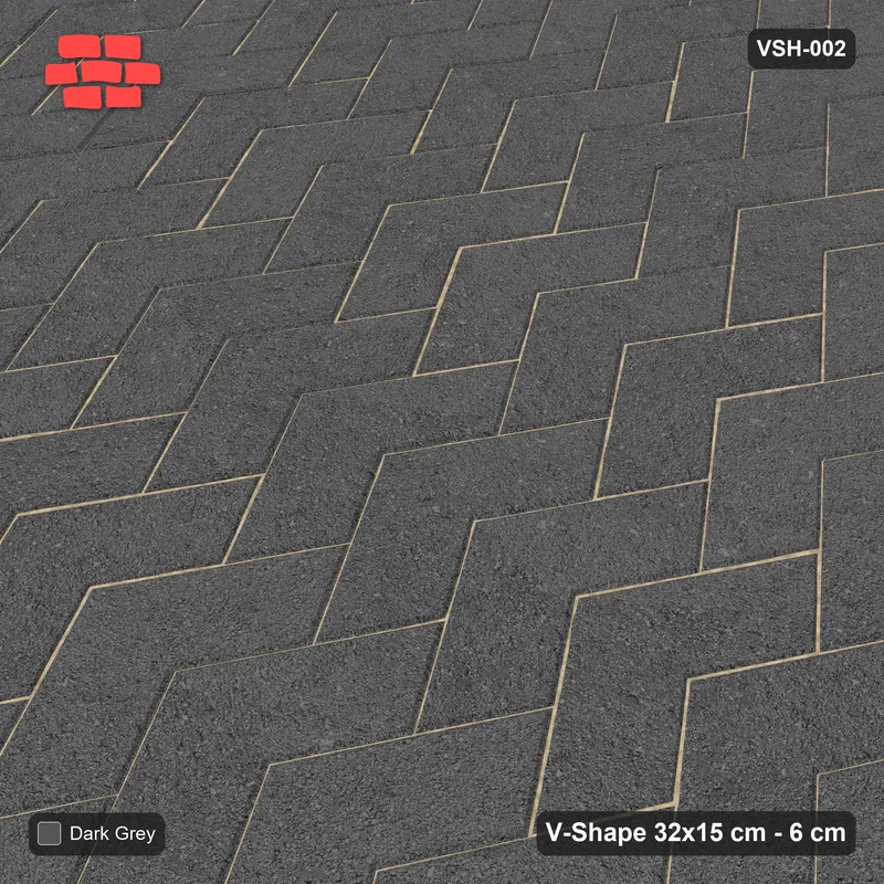 Interlock (Pasco) 32x15 cm · VSH-002 · Turned chevron columns, solid tone, kerb · Side view Interlock (Pasco) 32x15 cm · VSH-002 · Turned chevron columns, solid tone, kerb · Side view
