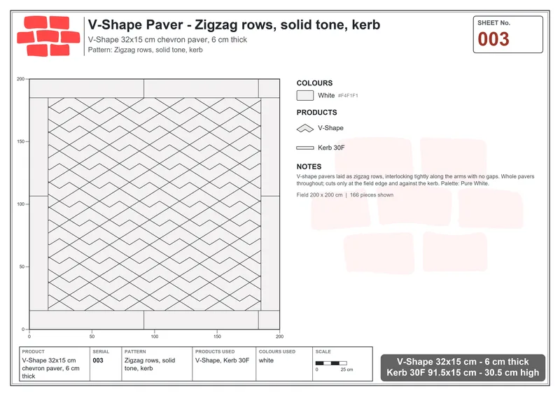 Interlock (Pasco) 32x15 cm · VSH-003 · Zigzag rows, solid tone, kerb · Laying plan Interlock (Pasco) 32x15 cm · VSH-003 · Zigzag rows, solid tone, kerb · Laying plan