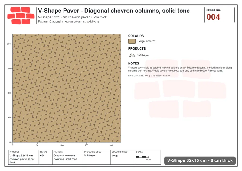 Interlock (Pasco) 32x15 cm · VSH-004 · Diagonal chevron columns, solid tone · Laying plan Interlock (Pasco) 32x15 cm · VSH-004 · Diagonal chevron columns, solid tone · Laying plan