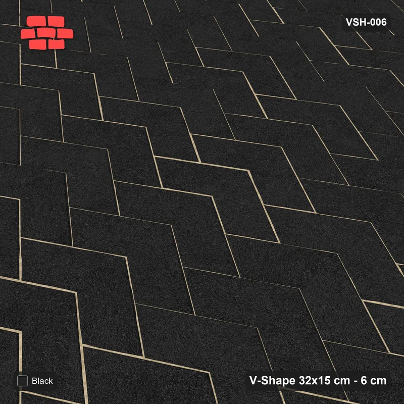 Interlock (Pasco) 32x15 cm · VSH-006 · Stacked chevron columns, solid tone, kerb · Side view Interlock (Pasco) 32x15 cm · VSH-006 · Stacked chevron columns, solid tone, kerb · Side view