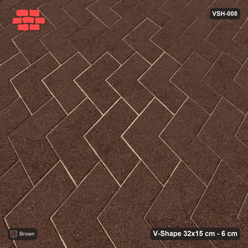 Interlock (Pasco) 32x15 cm · VSH-008 · Reverse diagonal chevron columns, solid tone, kerb · Side view Interlock (Pasco) 32x15 cm · VSH-008 · Reverse diagonal chevron columns, solid tone, kerb · Side view