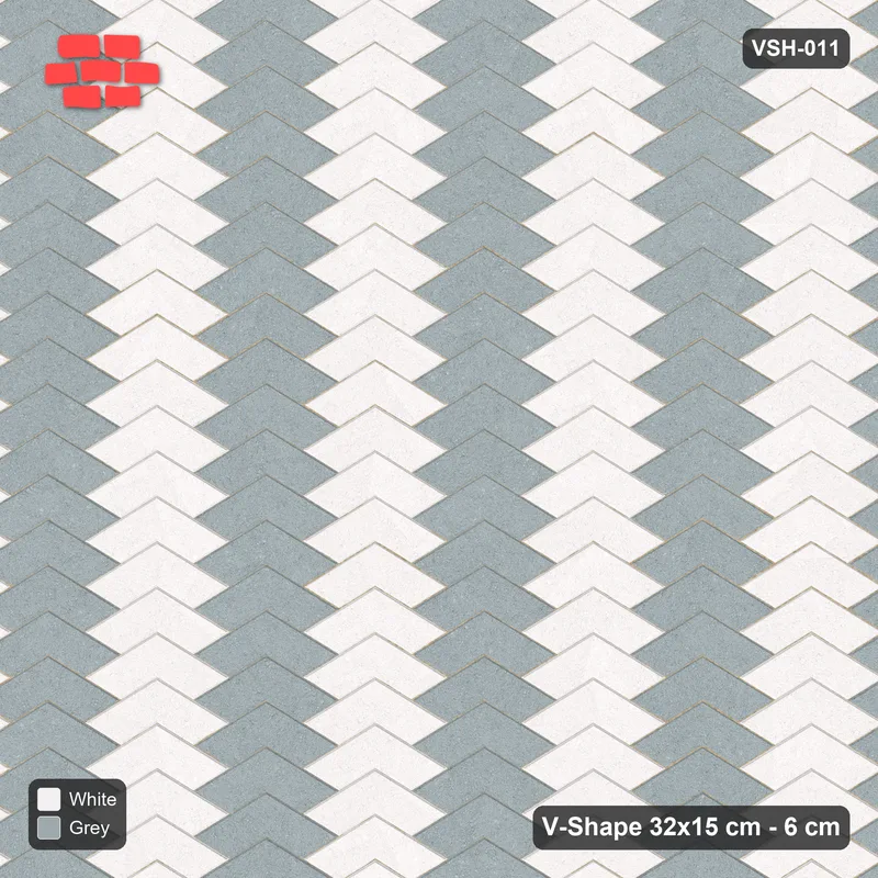 Interlock (Pasco) 32x15 cm · VSH-011 · Stacked chevron columns, alternating column colours, kerb · Top view Interlock (Pasco) 32x15 cm · VSH-011 · Stacked chevron columns, alternating column colours, kerb · Top view