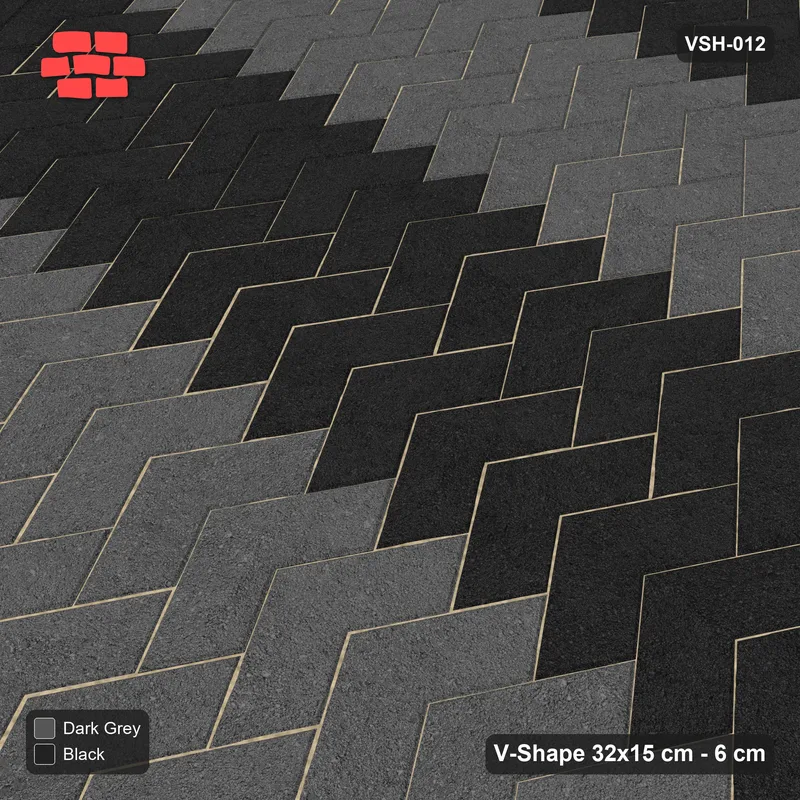 Interlock (Pasco) 32x15 cm · VSH-012 · Turned chevron columns, paired column colours · Side view Interlock (Pasco) 32x15 cm · VSH-012 · Turned chevron columns, paired column colours · Side view