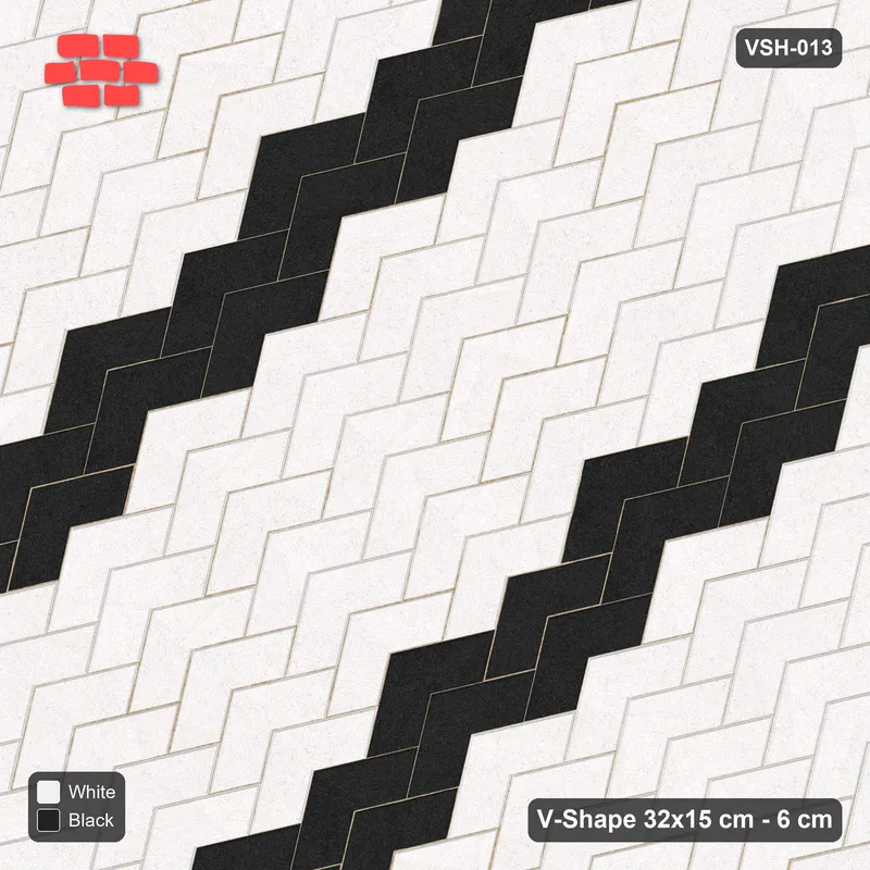 Interlock (Pasco) 32x15 cm · VSH-013 · Diagonal chevron columns, twin accent courses every 8, kerb · Top view Interlock (Pasco) 32x15 cm · VSH-013 · Diagonal chevron columns, twin accent courses every 8, kerb · Top view