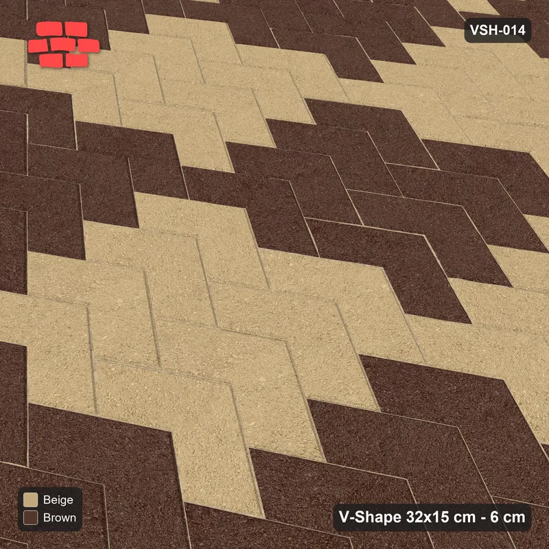 Interlock (Pasco) 32x15 cm · VSH-014 · Stacked chevron columns, block checker 4x2 · Side view Interlock (Pasco) 32x15 cm · VSH-014 · Stacked chevron columns, block checker 4x2 · Side view