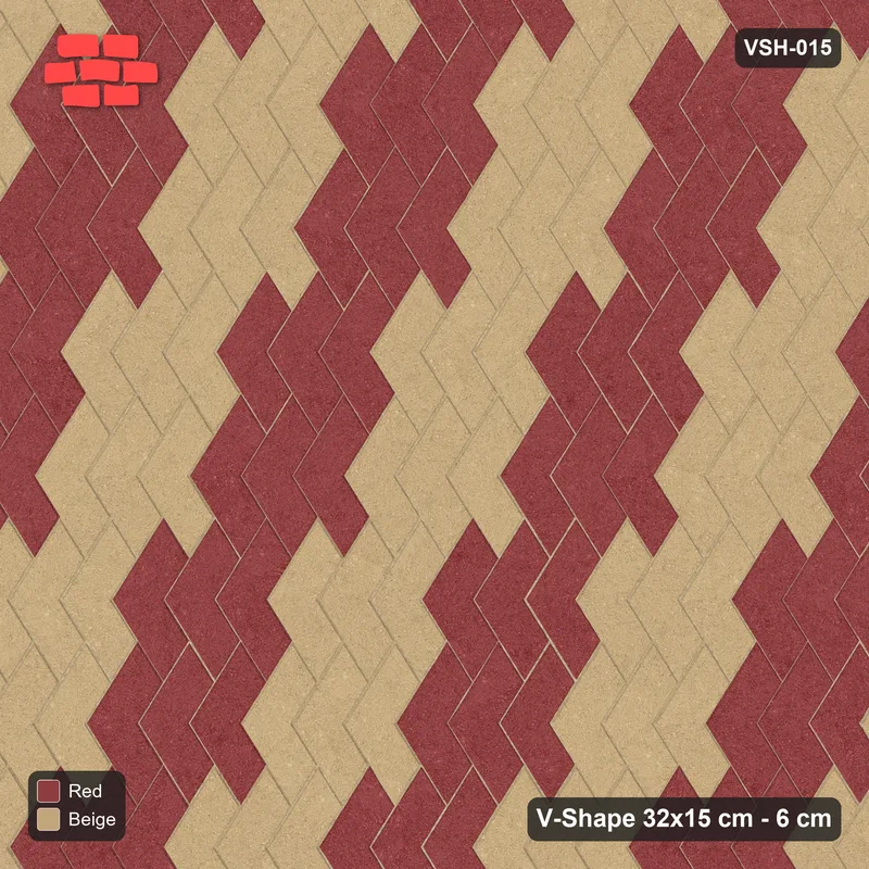 Interlock (Pasco) 32x15 cm · VSH-015 · Turned chevron columns, stepped diagonal stripes, kerb · Top view Interlock (Pasco) 32x15 cm · VSH-015 · Turned chevron columns, stepped diagonal stripes, kerb · Top view