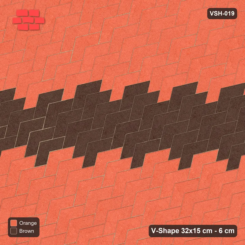 Interlock (Pasco) 32x15 cm · VSH-019 · Diagonal chevron columns, centre feature band, kerb · Top view Interlock (Pasco) 32x15 cm · VSH-019 · Diagonal chevron columns, centre feature band, kerb · Top view