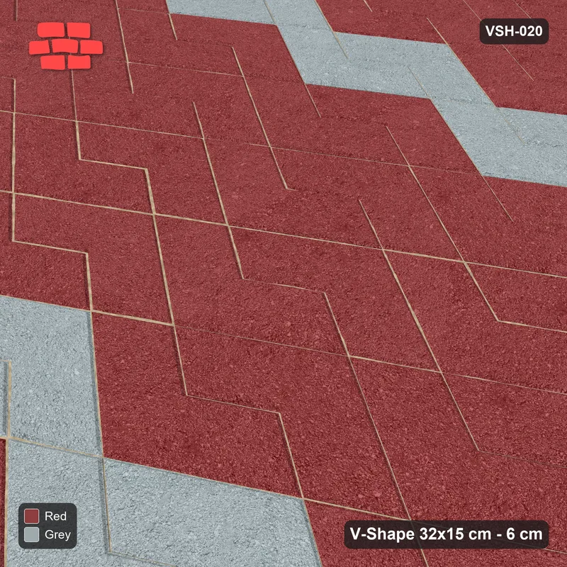 Interlock (Pasco) 32x15 cm · VSH-020 · Zigzag rows, chevron stripe every 5 courses, kerb · Side view Interlock (Pasco) 32x15 cm · VSH-020 · Zigzag rows, chevron stripe every 5 courses, kerb · Side view