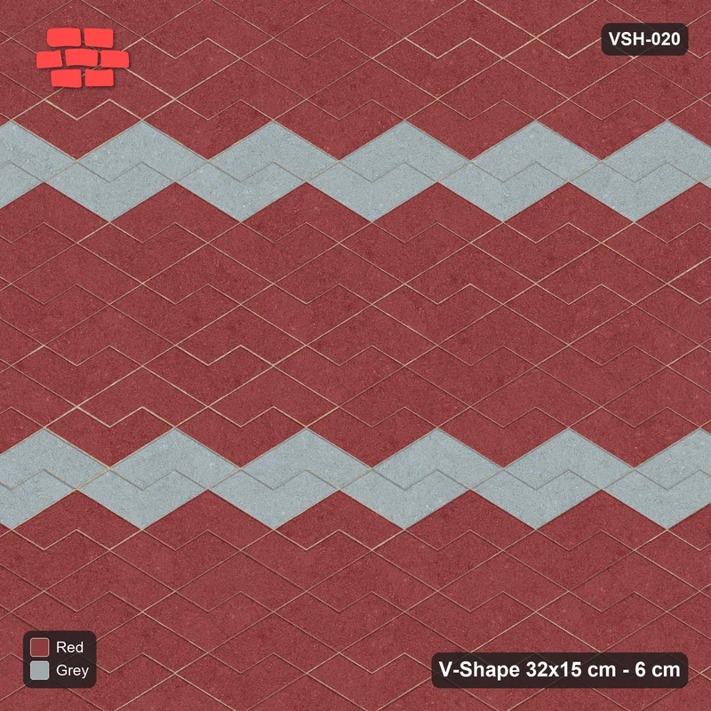 Interlock (Pasco) 32x15 cm · VSH-020 · Zigzag rows, chevron stripe every 5 courses, kerb · Top view Interlock (Pasco) 32x15 cm · VSH-020 · Zigzag rows, chevron stripe every 5 courses, kerb · Top view