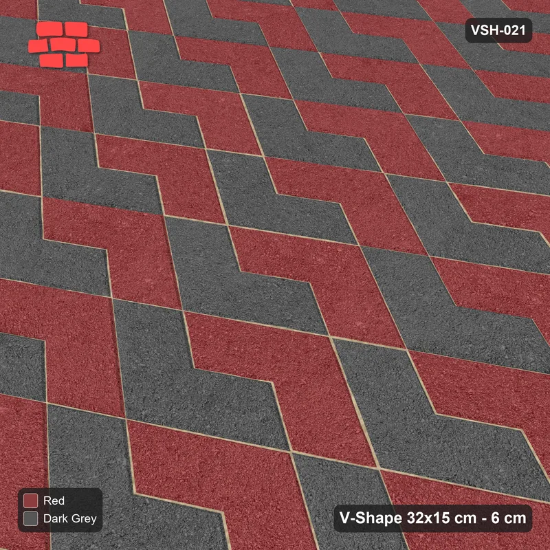 Interlock (Pasco) 32x15 cm · VSH-021 · Zigzag rows, alternating up/down chevron colours · Side view Interlock (Pasco) 32x15 cm · VSH-021 · Zigzag rows, alternating up/down chevron colours · Side view