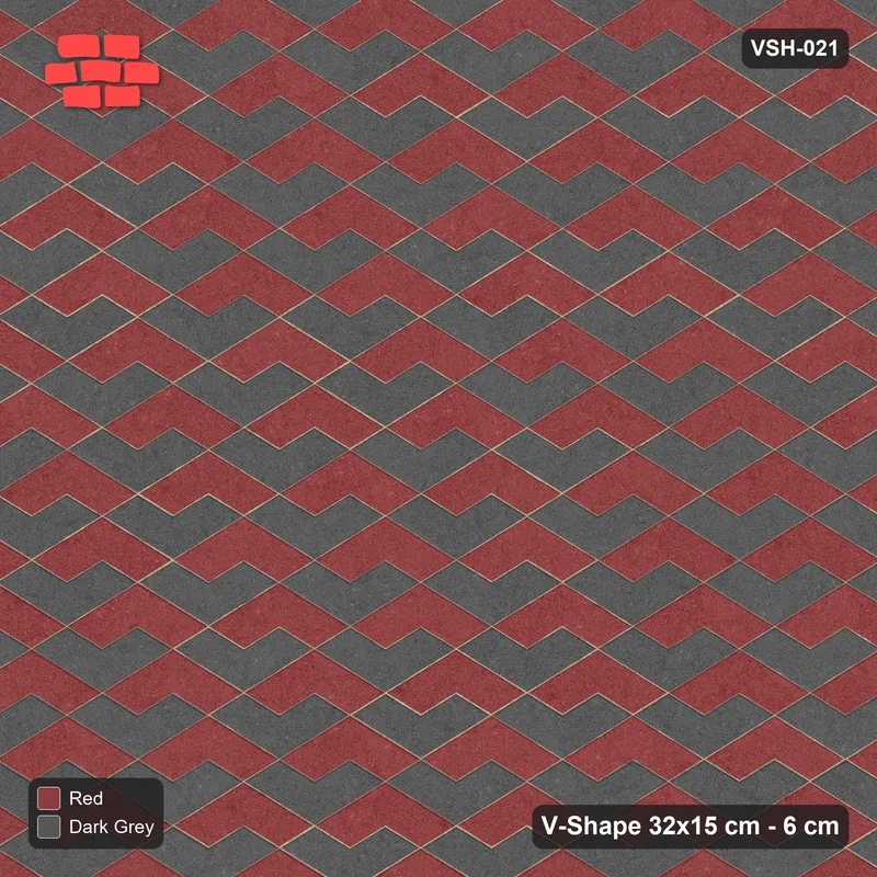 Interlock (Pasco) 32x15 cm · VSH-021 · Zigzag rows, alternating up/down chevron colours · Top view Interlock (Pasco) 32x15 cm · VSH-021 · Zigzag rows, alternating up/down chevron colours · Top view
