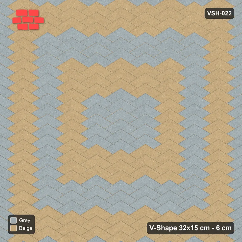 Interlock (Pasco) 32x15 cm · VSH-022 · Stacked chevron columns, square rings 30 cm · Top view Interlock (Pasco) 32x15 cm · VSH-022 · Stacked chevron columns, square rings 30 cm · Top view