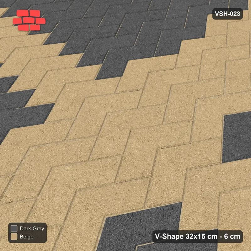 Interlock (Pasco) 32x15 cm · VSH-023 · Turned chevron columns, centre cross, kerb · Side view Interlock (Pasco) 32x15 cm · VSH-023 · Turned chevron columns, centre cross, kerb · Side view