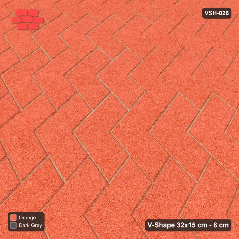 Interlock (Pasco) 32x15 cm · VSH-026 · Reverse diagonal chevron columns, solid field, contrast kerb · Side view Interlock (Pasco) 32x15 cm · VSH-026 · Reverse diagonal chevron columns, solid field, contrast kerb · Side view