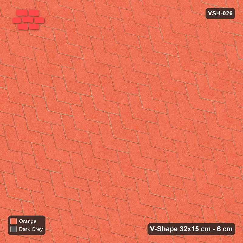 Interlock (Pasco) 32x15 cm · VSH-026 · Reverse diagonal chevron columns, solid field, contrast kerb · Top view Interlock (Pasco) 32x15 cm · VSH-026 · Reverse diagonal chevron columns, solid field, contrast kerb · Top view