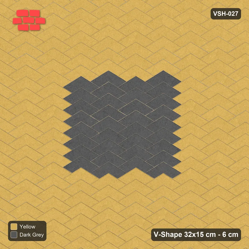 Interlock (Pasco) 32x15 cm · VSH-027 · Stacked chevron columns, centre panel · Top view Interlock (Pasco) 32x15 cm · VSH-027 · Stacked chevron columns, centre panel · Top view