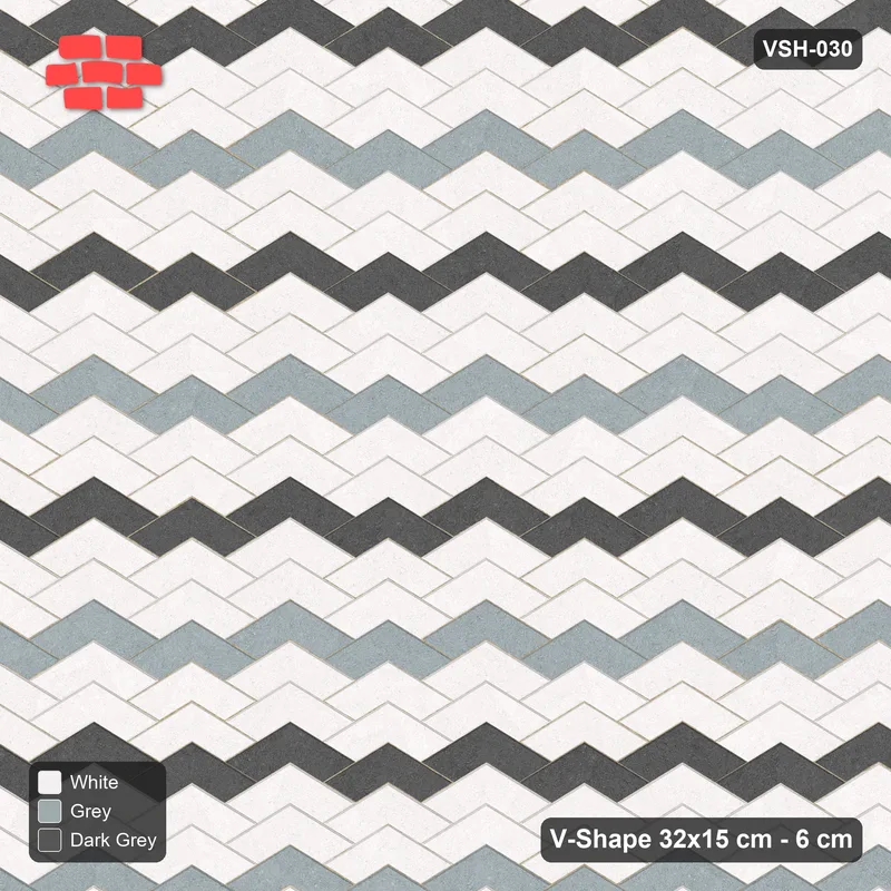 Interlock (Pasco) 32x15 cm · VSH-030 · Stacked chevron columns, two-tone stripes every 6 courses · Top view Interlock (Pasco) 32x15 cm · VSH-030 · Stacked chevron columns, two-tone stripes every 6 courses · Top view