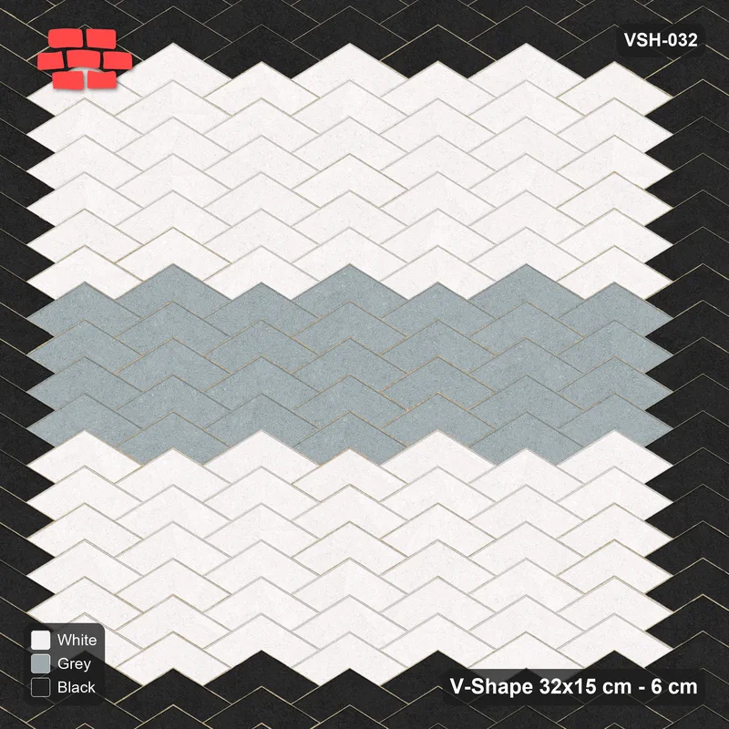 Interlock (Pasco) 32x15 cm · VSH-032 · Stacked chevron columns, centre band and edge course · Top view Interlock (Pasco) 32x15 cm · VSH-032 · Stacked chevron columns, centre band and edge course · Top view