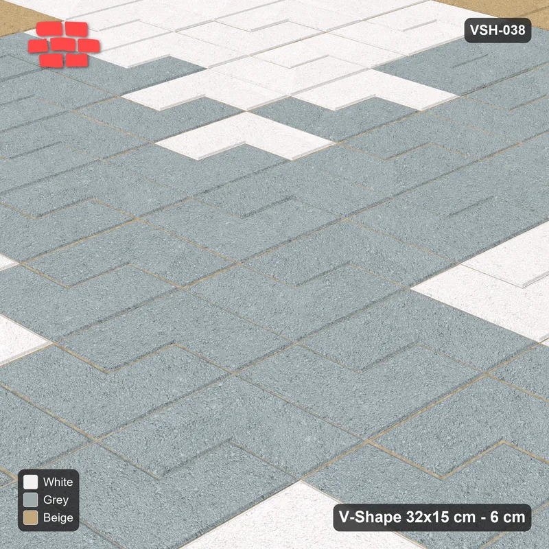 Interlock (Pasco) 32x15 cm · VSH-038 · Diagonal zigzag rows, centre cross and edge course · Side view Interlock (Pasco) 32x15 cm · VSH-038 · Diagonal zigzag rows, centre cross and edge course · Side view