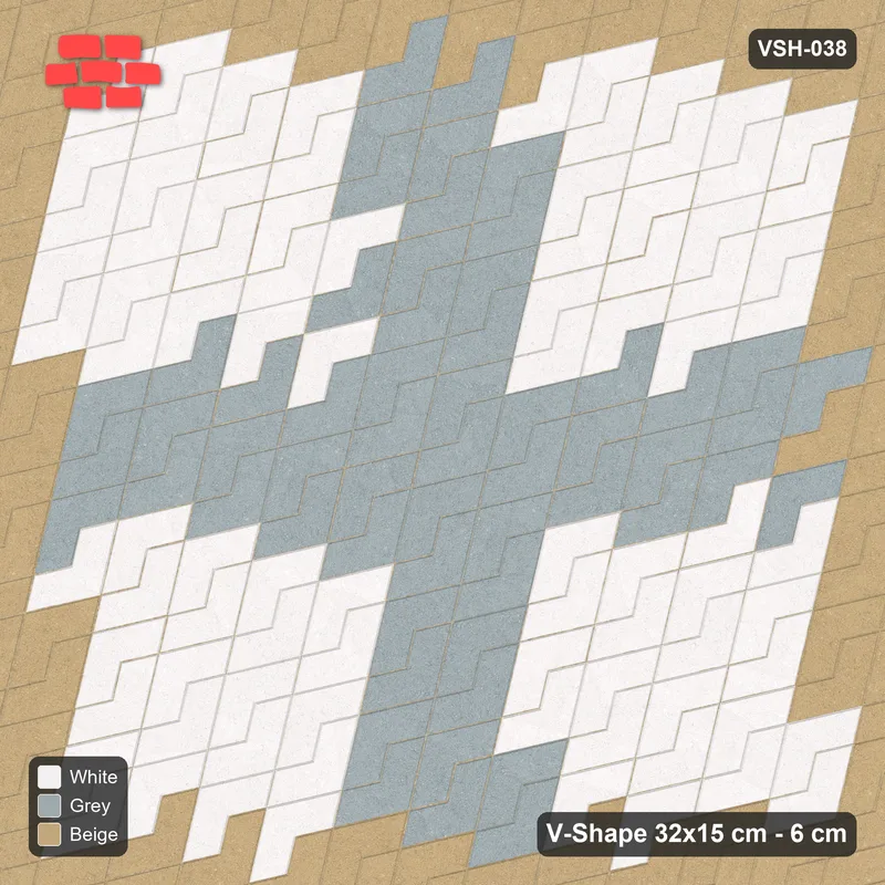 Interlock (Pasco) 32x15 cm · VSH-038 · Diagonal zigzag rows, centre cross and edge course · Top view Interlock (Pasco) 32x15 cm · VSH-038 · Diagonal zigzag rows, centre cross and edge course · Top view