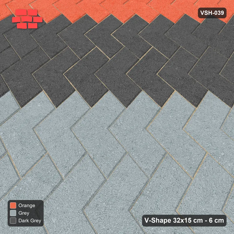 Interlock (Pasco) 32x15 cm · VSH-039 · Reverse diagonal chevron columns, paired column colours, kerb · Side view Interlock (Pasco) 32x15 cm · VSH-039 · Reverse diagonal chevron columns, paired column colours, kerb · Side view