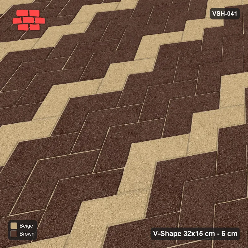 Interlock (Pasco) 32x15 cm · VSH-041 · Turned chevron columns, chevron stripe every 4 courses · Side view Interlock (Pasco) 32x15 cm · VSH-041 · Turned chevron columns, chevron stripe every 4 courses · Side view