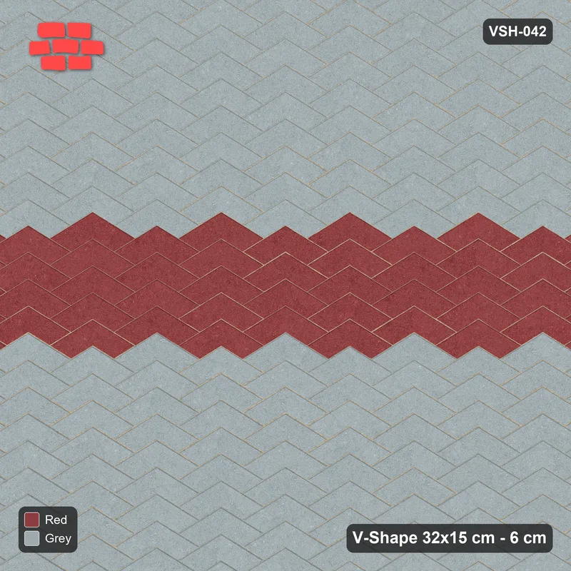 Interlock (Pasco) 32x15 cm · VSH-042 · Stacked chevron columns, centre feature band, kerb · Top view Interlock (Pasco) 32x15 cm · VSH-042 · Stacked chevron columns, centre feature band, kerb · Top view