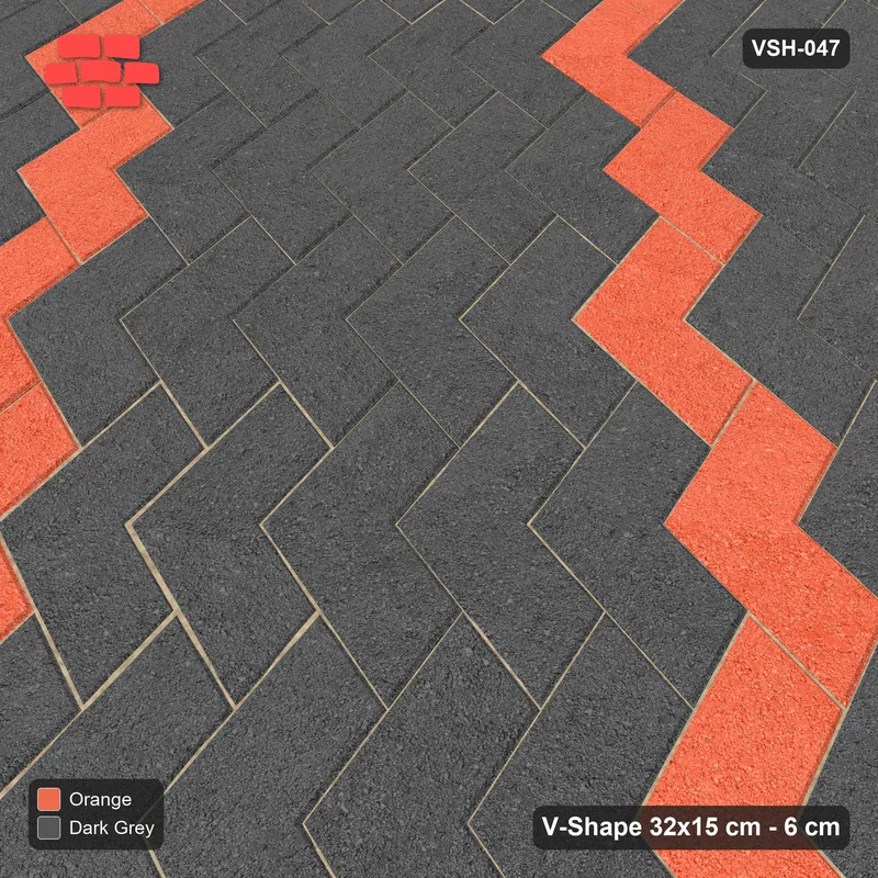 Interlock (Pasco) 32x15 cm · VSH-047 · Reverse diagonal chevron columns, chevron stripe every 6 courses · Side view Interlock (Pasco) 32x15 cm · VSH-047 · Reverse diagonal chevron columns, chevron stripe every 6 courses · Side view