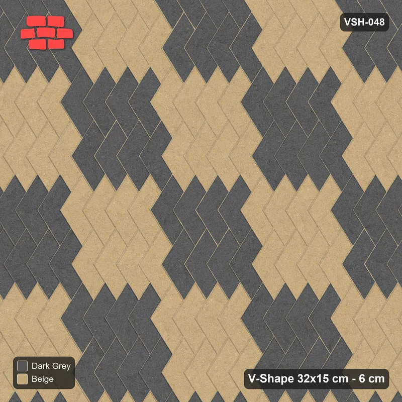 Interlock (Pasco) 32x15 cm · VSH-048 · Turned chevron columns, block checker 4x2, kerb · Top view Interlock (Pasco) 32x15 cm · VSH-048 · Turned chevron columns, block checker 4x2, kerb · Top view