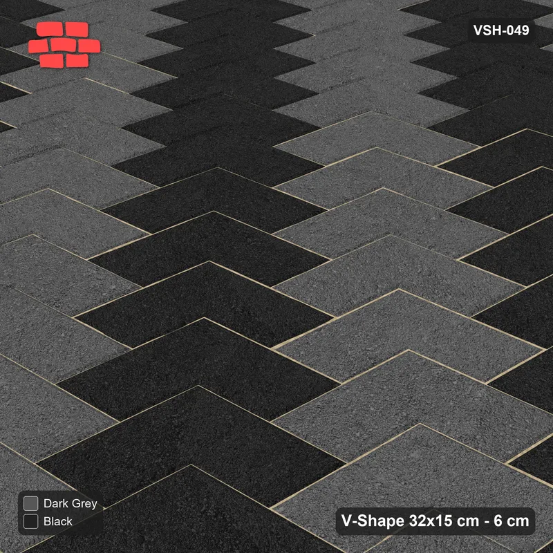 Interlock (Pasco) 32x15 cm · VSH-049 · Diagonal chevron columns, alternating column colours · Side view Interlock (Pasco) 32x15 cm · VSH-049 · Diagonal chevron columns, alternating column colours · Side view