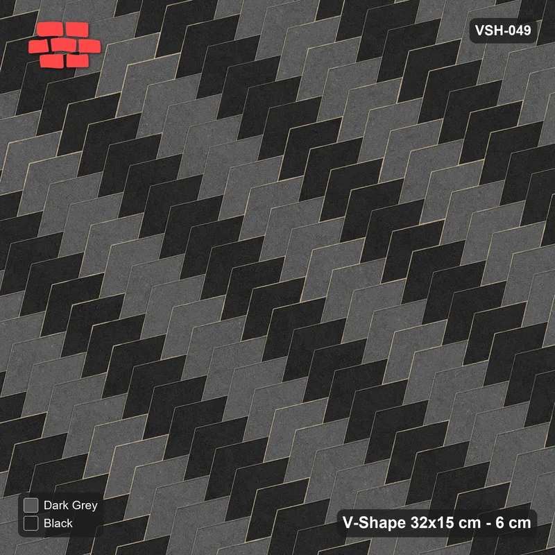 Interlock (Pasco) 32x15 cm · VSH-049 · Diagonal chevron columns, alternating column colours · Top view Interlock (Pasco) 32x15 cm · VSH-049 · Diagonal chevron columns, alternating column colours · Top view