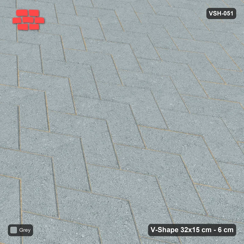 Interlock (Pasco) 32x15 cm · VSH-051 · V chevron columns, solid tone · Side view Interlock (Pasco) 32x15 cm · VSH-051 · V chevron columns, solid tone · Side view