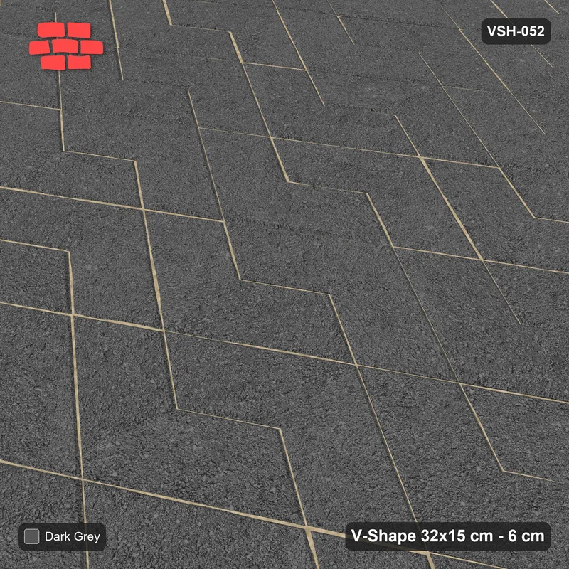 Interlock (Pasco) 32x15 cm · VSH-052 · V zigzag rows, solid tone, kerbed · Side view Interlock (Pasco) 32x15 cm · VSH-052 · V zigzag rows, solid tone, kerbed · Side view