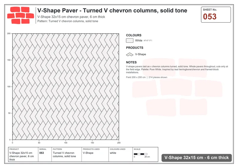 Interlock (Pasco) 32x15 cm · VSH-053 · Turned V chevron columns, solid tone · Laying plan Interlock (Pasco) 32x15 cm · VSH-053 · Turned V chevron columns, solid tone · Laying plan
