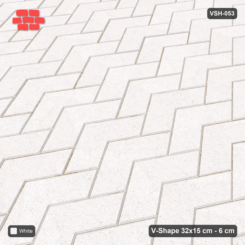 Interlock (Pasco) 32x15 cm · VSH-053 · Turned V chevron columns, solid tone · Side view Interlock (Pasco) 32x15 cm · VSH-053 · Turned V chevron columns, solid tone · Side view