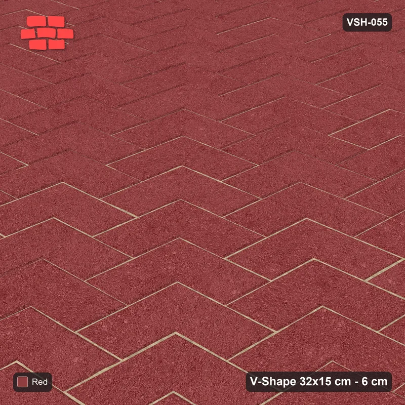 Interlock (Pasco) 32x15 cm · VSH-055 · Diagonal V chevron columns, solid tone · Side view Interlock (Pasco) 32x15 cm · VSH-055 · Diagonal V chevron columns, solid tone · Side view