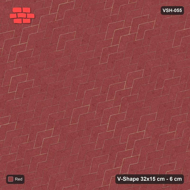 Interlock (Pasco) 32x15 cm · VSH-055 · Diagonal V chevron columns, solid tone · Top view Interlock (Pasco) 32x15 cm · VSH-055 · Diagonal V chevron columns, solid tone · Top view