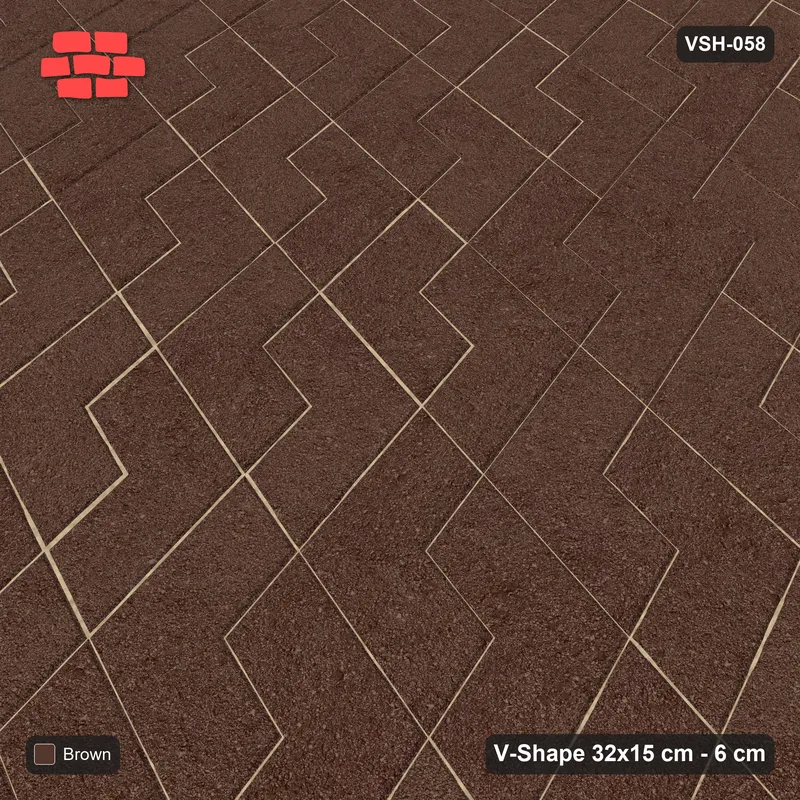 Interlock (Pasco) 32x15 cm · VSH-058 · Reverse diagonal V zigzag rows, solid tone, kerbed · Side view Interlock (Pasco) 32x15 cm · VSH-058 · Reverse diagonal V zigzag rows, solid tone, kerbed · Side view