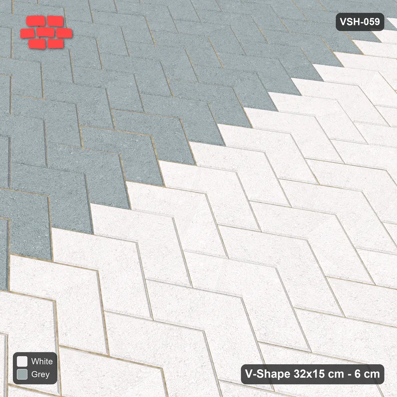 Interlock (Pasco) 32x15 cm · VSH-059 · V chevron columns, two-tone left and right halves · Side view Interlock (Pasco) 32x15 cm · VSH-059 · V chevron columns, two-tone left and right halves · Side view