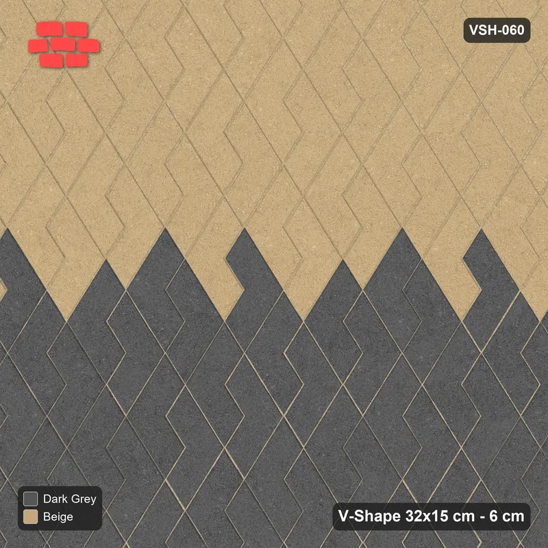 Interlock (Pasco) 32x15 cm · VSH-060 · Turned V zigzag rows, two-tone upper and lower halves, kerbed · Top view Interlock (Pasco) 32x15 cm · VSH-060 · Turned V zigzag rows, two-tone upper and lower halves, kerbed · Top view