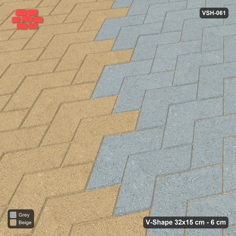Interlock (Pasco) 32x15 cm · VSH-061 · Turned V chevron columns, two-tone diagonal halves · Side view Interlock (Pasco) 32x15 cm · VSH-061 · Turned V chevron columns, two-tone diagonal halves · Side view