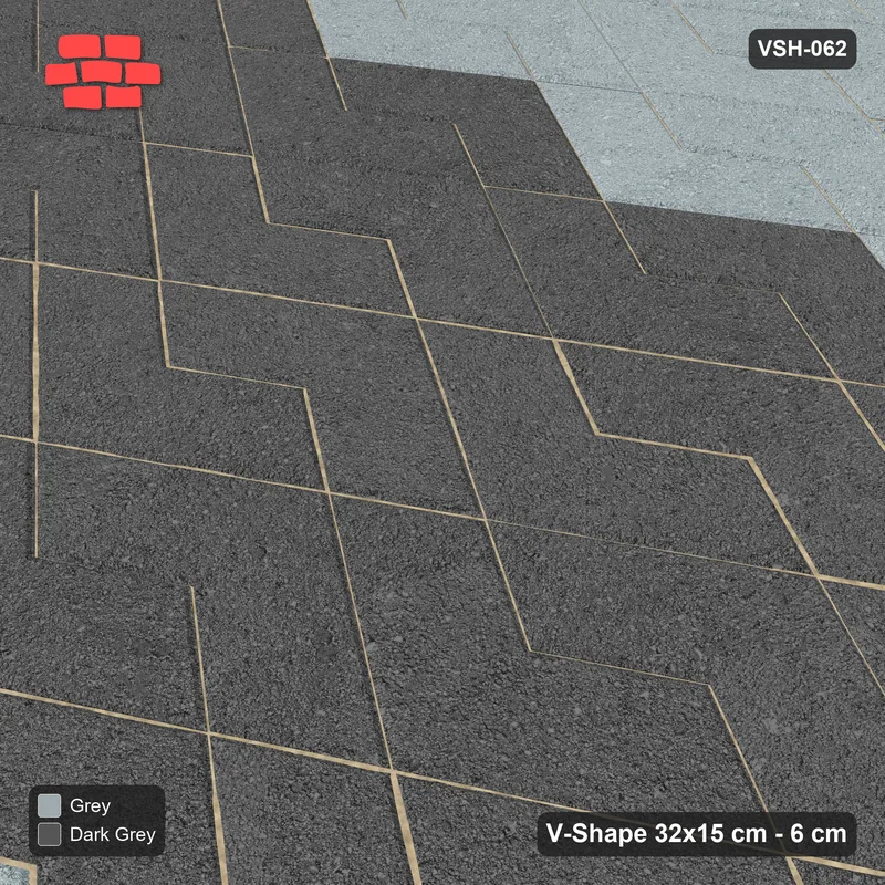 Interlock (Pasco) 32x15 cm · VSH-062 · V zigzag rows, wide centre band, kerbed · Side view Interlock (Pasco) 32x15 cm · VSH-062 · V zigzag rows, wide centre band, kerbed · Side view