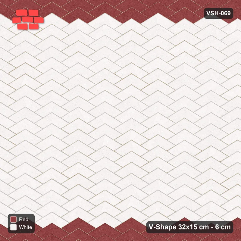 Interlock (Pasco) 32x15 cm · VSH-069 · V chevron columns, contrast top and bottom edge courses · Top view Interlock (Pasco) 32x15 cm · VSH-069 · V chevron columns, contrast top and bottom edge courses · Top view