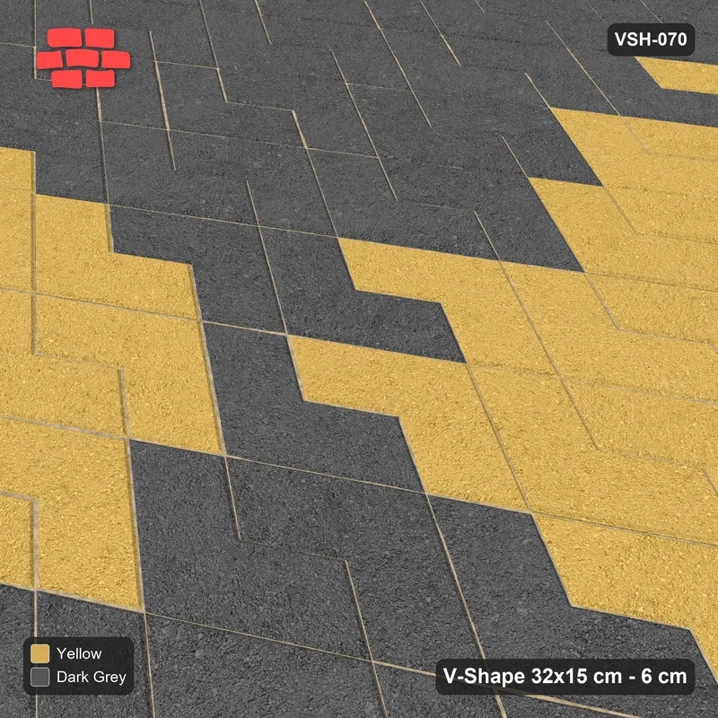 Interlock (Pasco) 32x15 cm · VSH-070 · V zigzag rows, two-tone quadrants, kerbed · Side view Interlock (Pasco) 32x15 cm · VSH-070 · V zigzag rows, two-tone quadrants, kerbed · Side view