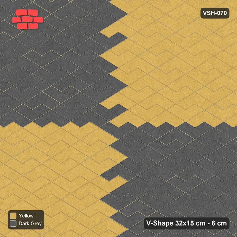 Interlock (Pasco) 32x15 cm · VSH-070 · V zigzag rows, two-tone quadrants, kerbed · Top view Interlock (Pasco) 32x15 cm · VSH-070 · V zigzag rows, two-tone quadrants, kerbed · Top view