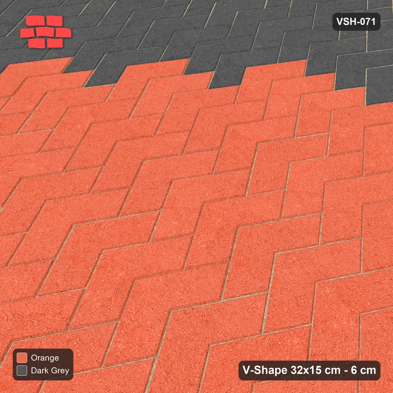 Interlock (Pasco) 32x15 cm · VSH-071 · Turned V chevron columns, large arrow wedge feature · Side view Interlock (Pasco) 32x15 cm · VSH-071 · Turned V chevron columns, large arrow wedge feature · Side view