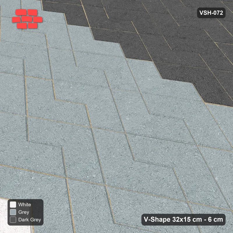 Interlock (Pasco) 32x15 cm · VSH-072 · V zigzag rows, graded three-band horizontal · Side view Interlock (Pasco) 32x15 cm · VSH-072 · V zigzag rows, graded three-band horizontal · Side view