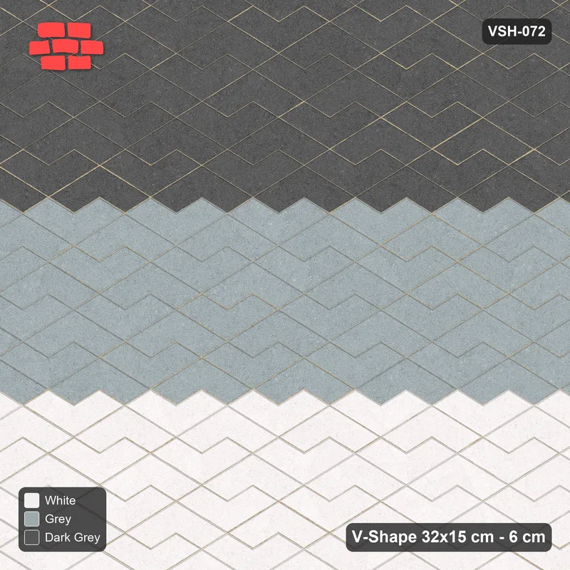 Interlock (Pasco) 32x15 cm · VSH-072 · V zigzag rows, graded three-band horizontal · Top view Interlock (Pasco) 32x15 cm · VSH-072 · V zigzag rows, graded three-band horizontal · Top view
