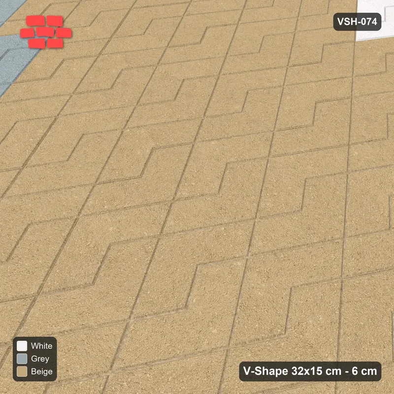 Interlock (Pasco) 32x15 cm · VSH-074 · Turned V zigzag rows, graded three-band diagonal · Side view Interlock (Pasco) 32x15 cm · VSH-074 · Turned V zigzag rows, graded three-band diagonal · Side view